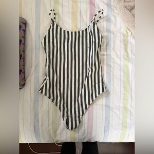 Green and White Striped Swimsuit